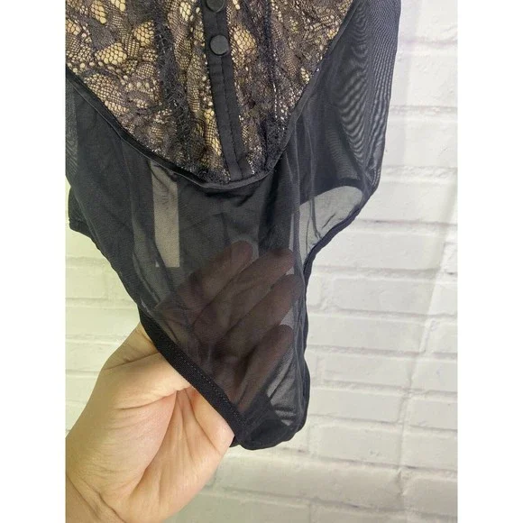 NEW Jonathan Simkhai Deep V Lace Bodysuit Tank Sexy Mesh Black Womens Size XS